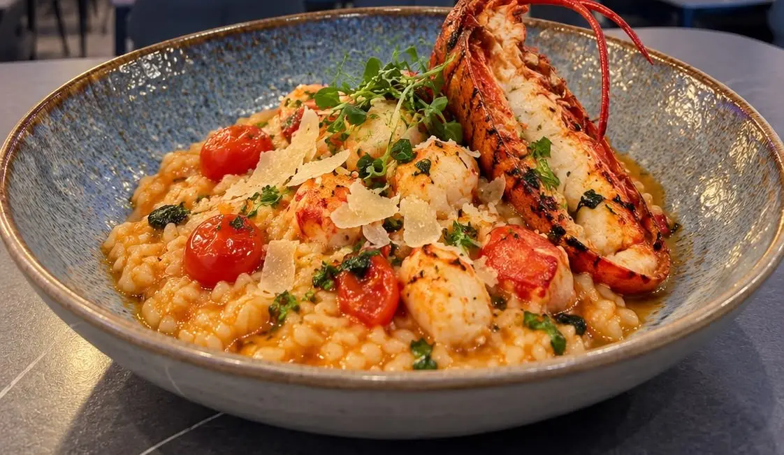Lobster risotto with cherry tomatoes and Parmesan