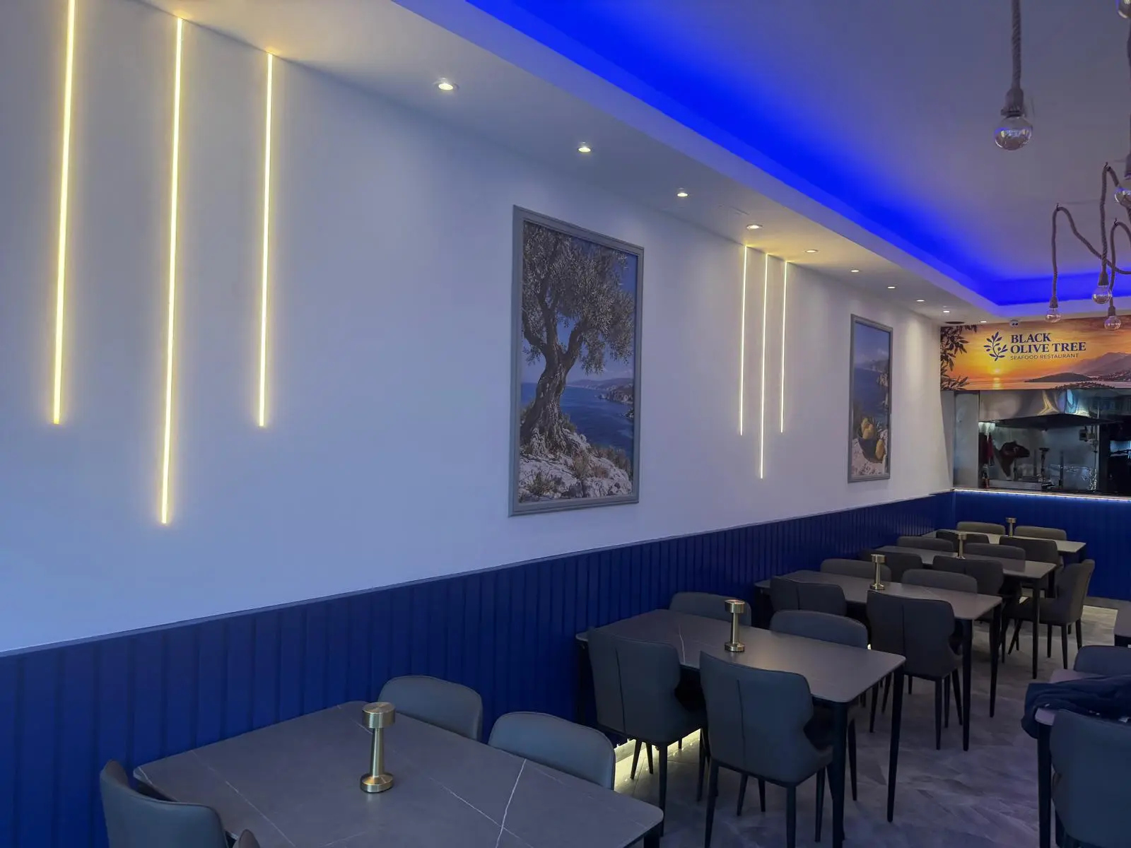 Inside Black Olive Tree — the bar and dining room